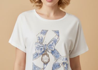 T-Shirt DEJAVU Με Print Φιόγκο Και Πέρλες -  - 