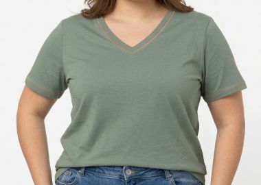 T-shirt με χρυσή κλωστή σε χακί χρώμα plus size -  - 