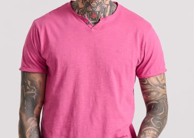 T-shirt με λαιμό henley και raw cuts - The essentials - FUNKY BUDDHA - 