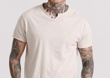 T-shirt με λαιμό henley και raw cuts - The essentials - FUNKY BUDDHA - 