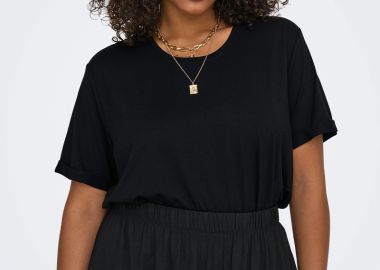 T-shirt με ρεβερ μανίκια σε μαύρο χρώμα plus size -  - 