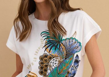 T-shirt με tropical print - 5206179088879 -  - 