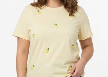 T-shirt με τύπωμα λεμόνια και χάντρες σε κίτρινο χρώμα plus size -  - 