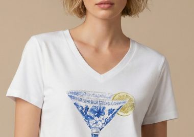 T-Shirt Με V Λαιμόκοψη & Μπλε Τύπωμα DEJAVU -  - 