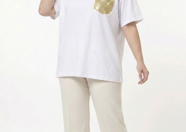 T-shirt Q τύπωμα τσέπη στρας -  - 