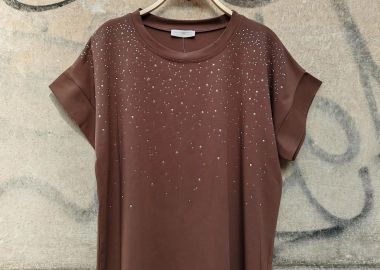 Τ-shirt στρας Galaxy καφέ - PerfectDress.gr - 