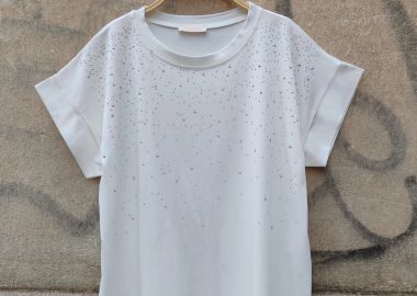 Τ-shirt στρας Galaxy λευκό - PerfectDress.gr - 