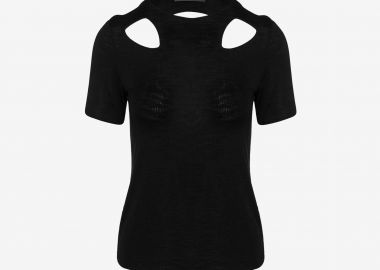 T-Shirt with Cut-Outs in Black - Cutcuutur - 
