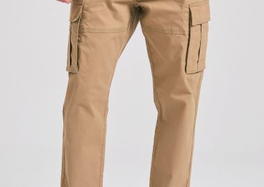 Tapered fit cargo παντελόνι σε ζακάρ ύφανση - FUNKY BUDDHA - 