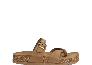 Taupe δερμάτινο footbed σανδάλι - EASY WALK - 