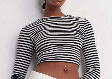 TAYNA γυναίκεια μακρυμάνικη crop top με ριγες - SOU - 