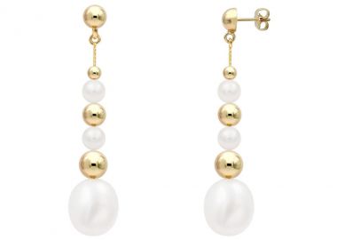 TBS Creations Σκουλαρίκια με μαργαριτάρια Fresh Water Pearl από χρυσό 14 καρατίων BSE111163 - TBS Creations - 
