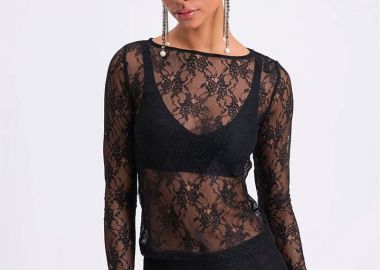 TEDDY γυναικεία μπλούζα δαντέλα μαύρο - SOU - 