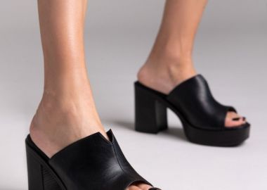 TFP Δερμάτινα Mules με φαρδιά φάσα - B225 - Μαύρο - TFP - 