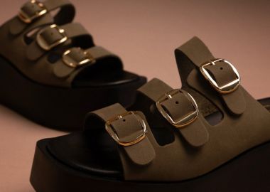 TFP Δερμάτινα σανδάλια flatforms με αγκράφες - 2033 - Χακί - TFP - 