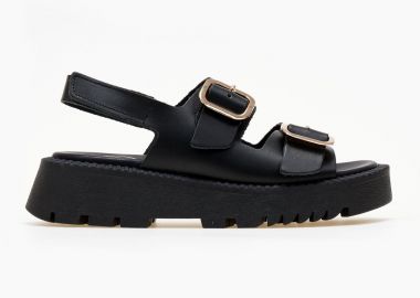 TFP Δερμάτινα σανδάλια με λουράκι Velcro - 2924 - Μαύρο - TFP - 