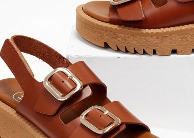 TFP Δερμάτινα σανδάλια με λουράκι Velcro - 2924 - Ταμπά - TFP - 