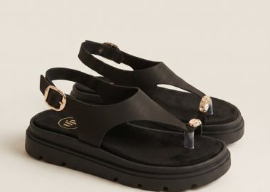TFP Flatform σανδάλια με δαχτυλίδι και λουράκι Τ - 4595 - Μαύρο - TFP - 