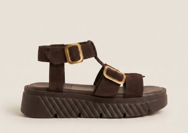 TFP Flatform Sandals Side Buckle - 1426 - Dark Brown Suede - TFP - 