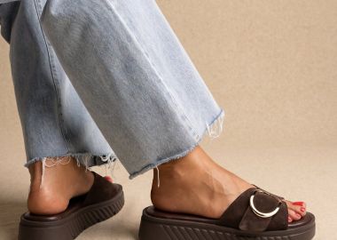 TFP Flatform Sandals Statement Buckle - 415 - Dark Brown Suede - TFP - 
