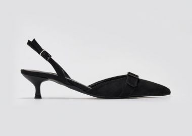TFP Γόβες Μυτερές Slingback με Kitten Heel - 351 - Μαύρο Σουέτ - TFP - 
