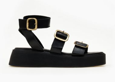 TFP Σανδάλια δερμάτινα flatforms με τοκάδες - 4030 - Μαύρο - TFP - 