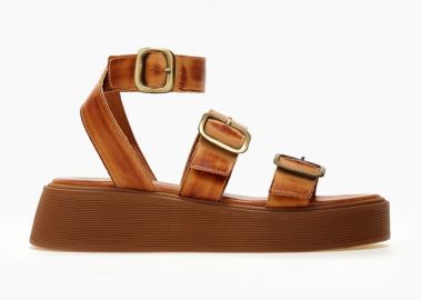 TFP Σανδάλια δερμάτινα flatforms με τοκάδες - 4030 - Ταμπά - TFP - 