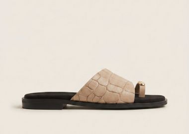 TFP Σανδάλια μεToe Ring και Φαρδιά Φάσα - 305 - Μπεζ Κροκό - TFP - 