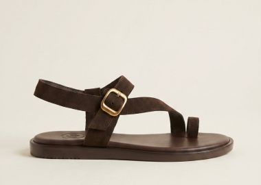 TFP Toe Ring Sandals Buckle Strap - 230 - Dark Brown Suede - TFP - 