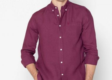 The Bostonians ανδρικό λινό πουκάμισο button down με τσέπη και κεντημένο λογότυπο Regular Fit - AAP2412 Βυσσινί - THE BOSTONIANS - 