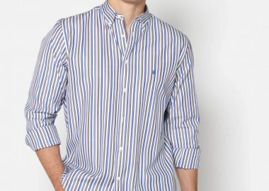 The Bostonians ανδρικό πουκάμισο button down poplin με ριγέ σχέδιο και κεντημένο λογότυπο Regular Fit 