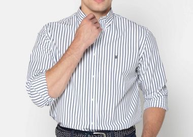 The Bostonians ανδρικό πουκάμισο button down poplin με ριγέ σχέδιο και κεντημένο λογότυπο Regular Fit 