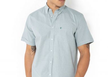 The Bostonians ανδρικό πουκάμισο poplin button down με καρό σχέδιο και κεντημένο λογότυπο Regular Fit 
