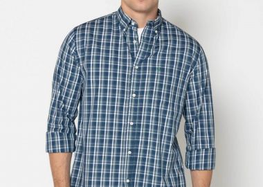 The Bostonians ανδρικό πουκάμισο poplin button down με καρό σχέδιο και τσέπη με κεντημένο λογότυπο Regular Fit 