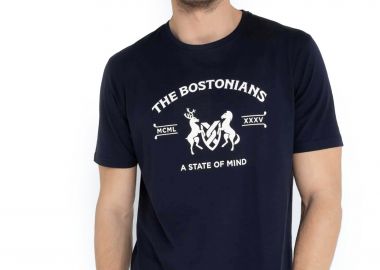 The Bostonians ανδρικό T-shirt με graphic logo print Regular Fit - TS1286N Μπλε Σκούρο - THE BOSTONIANS - 