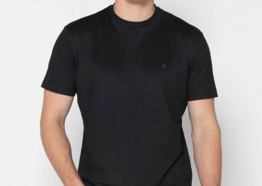 The Bostonians ανδρικό T-shirt πικέ με κεντημένο λογότυπο Regular Fit - TS1308 Μαύρο - THE BOSTONIANS - 