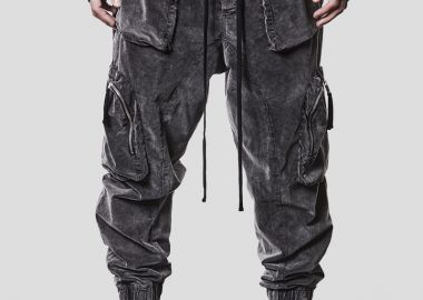 THOM KROM Ανδρικό Γκρι Men's Velvet Cargo Trousers - THOM KROM - 