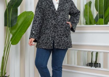TIERA γυναίκειο μαλλινο παλτό big size animal print γκρι - SOU - 