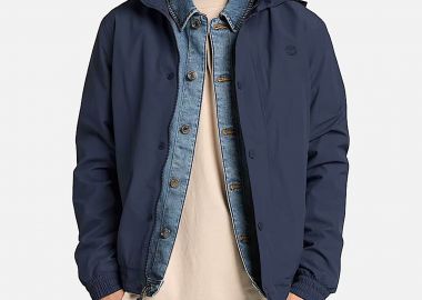 Timberland ανδρικό αδιάβροχο bomber jacket με αποσπώμενη κουκούλα και κεντημένο tree logo - TB0A44MQ4331 Μπλε Σκούρο - TIMBERLAND - 