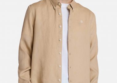 Timberland ανδρικό λινό πουκάμισο button down με κεντημένο tree logo Slim Fit 