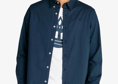 Timberland ανδρικό πουκάμισο poplin button down με κεντημένο λογότυπο Regular Fit - TB0A6GRH4331 Μπλε Σκούρο - TIMBERLAND - 