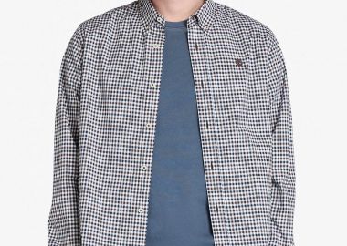 Timberland ανδρικό πουκάμισο stretch poplin button down με καρό σχέδιο και κεντημένο λογότυπο Regular Fit - TB0A5M2EG561 Καφέ - TIMBERLAND - 