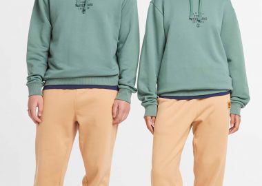 Timberland unisex μπλούζα φούτερ μονόχρωμη με contrast logo print και κουκούλα - TB0A5U8YCL61 Πράσινο - TIMBERLAND - 