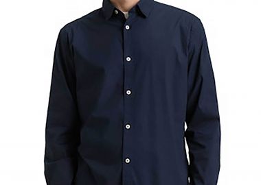 Tom Tailor ανδρικό πουκάμισο poplin μονόχρωμο Regular Fit - 1048449 Μπλε Σκούρο - TOM TAILOR - 