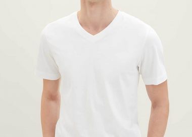 Tom Tailor σετ ανδρικά T-shirt μονόχρωμα με v λαιμόκοψη (2 τεμάχια) - 1037738 Λευκό - TOM TAILOR - 