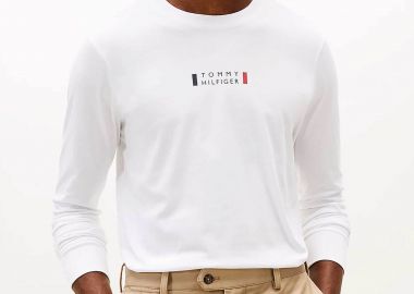Tommy Hilfiger ανδρική μακρυμάνικη μπλούζα με logo print Regular Fit - MW0MW41454 Λευκό - TOMMY HILFIGER - 