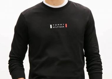 Tommy Hilfiger ανδρική μακρυμάνικη μπλούζα με logo print Regular Fit - MW0MW41454 Μαύρο - TOMMY HILFIGER - 