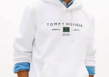Tommy Hilfiger ανδρική μπλούζα φούτερ με κουκούλα και λογότυπο Regular Fit - MW0MW42464 Λευκό - TOMMY HILFIGER - 