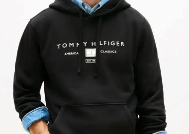 Tommy Hilfiger ανδρική μπλούζα φούτερ με κουκούλα και λογότυπο Regular Fit - MW0MW42464 Μαύρο - TOMMY HILFIGER - 