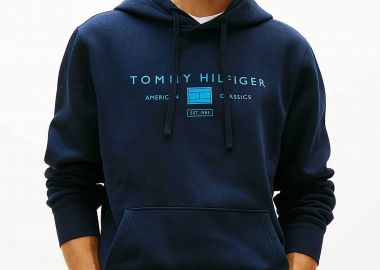Tommy Hilfiger ανδρική μπλούζα φούτερ με κουκούλα και λογότυπο Regular Fit - MW0MW42464 Μπλε Σκούρο - TOMMY HILFIGER - 